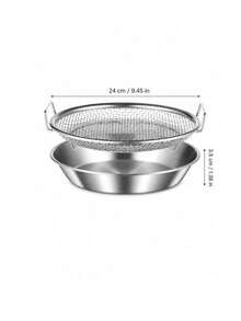Haus Hana 1pc/2pcs Saringan Minyak Stainless Steel, Keranjang Penyaring Minyak Goreng Jaring Halus dengan Pegangan Ganda, Rak Pengeringan Penyaring Minyak Gaya Bingkai, Keranjang Penyaring Goreng Bulat, Cocok untuk Sayap Ayam - Set dua potong - View 6
