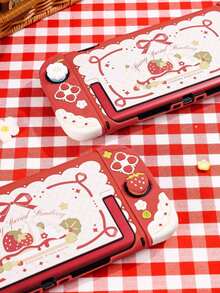 GeekShare 1pc Cute Cream Strawberry Pattern Detachable Soft Silicone Protective Case, Compatible With Switch 2, Lightweight Anti-Drop Game Console Protective Cover, Includes 2 Joystick Caps - View 4