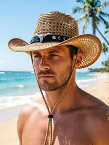 Men's Western-Style Straw Cowboy Hat, Outdoor UV-Protective Sun Hat, Breathable Woven Summer Hat - Multicolor - View 1