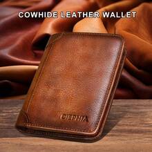 Cartera de cuero, regalos de Día del Padre para hombres, carteras de cuero auténtico trifold con bloqueo RFID para hombres - soporte de tarjetas de crédito multifunción corto vintage de piel - Café integral - Ver 10