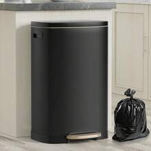 cubeta de basura de 13 galones con tapa, 50 l de acero inoxidable a prueba de huellas dactilares con cubeta interioríble y tapa cierre suave, cubeta de basura de pedal para oficina en - Negro - Ver 1