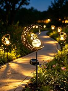 Solar Powered Moon Fairy Garden Stake Light, Outdoor Decorative Light, Garden Lawn Grass Stake Light, Waterproof Solar Light Lawn Decoration, Garden Decoration Flower Bed Light Suitable For Backyard Flower Bed, Romantic Yard Night Scene Ornament, Unique Outdoor Decoration Gift - Moon Fairy Garden Stake Light - View 1