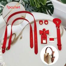7pcs Handmade DIY Straw Handbag PU Accessories Kit, Hand-Sewn Vintage Bucket Bag Material Set, Adjustable One Shoulder Crossbody Strap + Bag Charm Set, Suitable For DIY Craft Enthusiasts, Bag Decoration And Modification - Multicolor - View 8