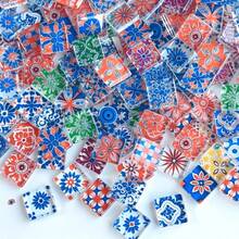 100/200g Translucent Mandala Pattern Glass Mosaic Tiles, Mixed Random Assorted Patterns Vintage Style Mosaic Glass Pieces, Suitable For Handmade Coasters, Jewelry Pendant Making, Pool Wall, Countertop Inlay Decoration And Landscaping - TM-2 - View 6