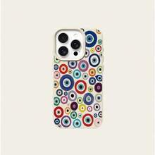 1pc TPU Material Colorful Evil Eye Contrast Pattern Phone Case Compatible With IPhone 17 Pro Max/17/16 Pro Max/15/13/12/11/ S20 FE/A15/S24/A55/ Note 11/Note 12/Note 13 Pro Full Coverage Anti-Drop Soft Shell Protective Cover - White - View 5