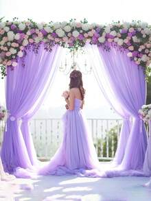 4 Peças Tecido de Tule Roxo para Arco, Cortina de Gaze para Bottom de Festa, Cortina de Gaze Roxo Claro, Tecido de Bottom para Festa de Casamento, Suprimentos de Decoração para Chá de Panela e Festa de Aniversário, Suprimentos de Casamento, Gaze de Decoração de Casamento, Pequenos Presentes de Casamento, Decoração de Ano Novo, Gaze de Decoração de Palco, Decoração de Chá de Bebê, Chá de Panela, Toalha de Mesa de Gaze com Clipes - Roxo - Visão 3