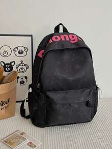 Dedoo 3‑Pcs Backpack Set,Star & Letter Print,Color‑Block Drawstring Zipper,Large Capacity,School Bookbag,College University Campus Daily Student Bag - Black - View 8