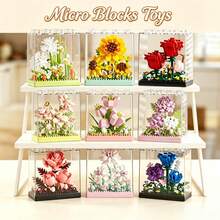 9pcs ABS Micro Bead With Acrylic Cover Eternal Flower Series Building Blocks Toy, Freely Stackable Desktop Decor, Handmade Interactive Stress Relief Assembly Toy, Comes With Gift Box, Ideal For Mother's Day/Back To School Small Gift - Multicolor - View 2