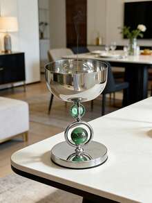 1pc Silver Color Stainless Steel Incense Burner, Stainless Steel Incense Burner Holder, With Green Beads Design,Modern Light Luxury Style,Cylindrical Aroma Diffuser,Suitable For Home Decoration,Ramadan And Eid Al-Fitr Are A Perfect Match - Green Bead Incense Burner - View 8