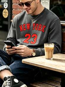 Men's Sports & Outdoor Sweatshirt, Autumn Letter Print Crew Neck Long Sleeve Loose Fit Athletic Sweatshirt - Dark Grey - View 3