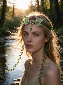Green Rhinestone Elf Fairy Wing Headband Leaf Vine Bridal Hair Accessories Women Headbands For Wedding Bachelorette Party - Green - View 2