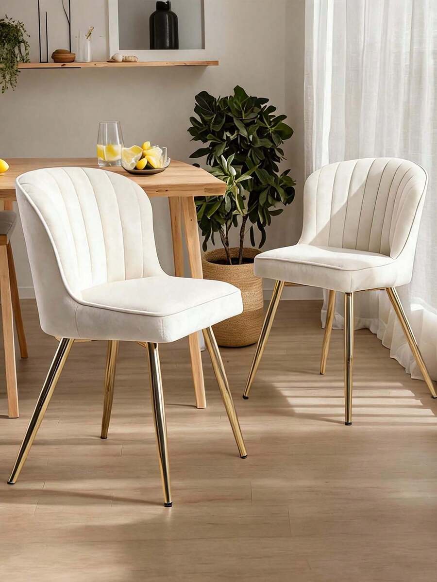 WAHSON OFFICE CHAIRS 2PCS Velvet Kitchen Chair Side Dining Chairs Armless Tub Chair With Metal Legs
