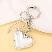 Y2K Minimalist Bow Heart‑Shaped Bag Charm Keychain Silver Metal Car Key Ring Backpack Accessory Women's Valentine's Day/Christmas Gift - Multicolor - View 10