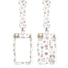 Cartoon Nurse Print Lanyard And ID Card Holder Set, Cute Heart Flower Pattern Name Badge Card Cover For Hospital Nurse Doctor Medical Worker Work Accessories, Nurse Appreciation Gift - S3‑Nurse‑C - View 6