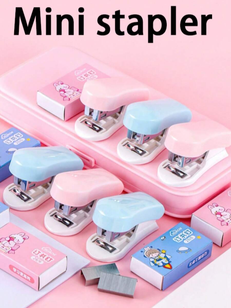 1pc Macaron Cartoon Mini Stapler With Staples, Lightweight And Effortless Body, Metal Binding Firm And Secure, Convenient For Organizing Test Papers, Receipts, Homework, Fresh And Cute Print, Eye-Catching Design, Portable And Easy To Store, Recommended Stationery For Back To School Season, Suitable As Christmas, Halloween, Thanksgiving Gifts For Classmates And Colleagues - Multi-color - View 1