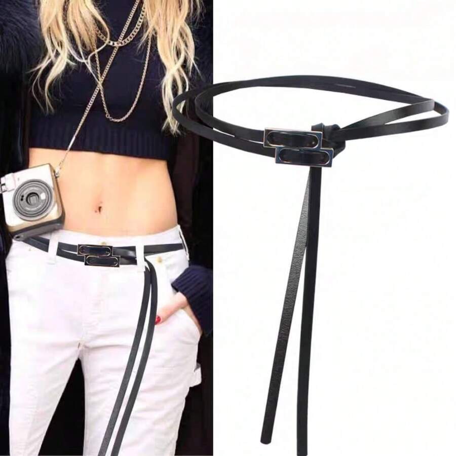 shvovn 1pc Black Dress Decorative Women's Belt, Suitable For Casual, Date, Party, All-Season Solid Color