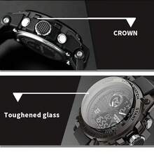 Men's Digital Sports Watch, 30M Water Resistant, LED Light, Stopwatch And Alarm, Military Style With Gift Box - Black - View 5