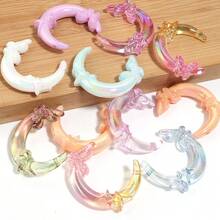 5pcs/Pack Iridescent Transparent Acrylic Plated Star Butterfly Moon Beads 33X42mm, Aurora Macaron Color, DIY Phone Chain Bracelet Keychain Pendant, Girly Handmade Jewelry Making Accessories - Moon - View 6