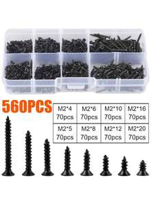 560pcs Self-Tapping Screw Set With Convenient Storage Box, Multiple Sizes And Styles - Includes Screwdriver And Flat Head, For Wood Repair And Electrical Assembly - A - View 12