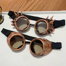 MESHUOKAI Vintage Bronze Steampunk Brille, Retro runde dunkle Gläser Cosplay Brille mit verstellbarem elastischem Band, Gothic Punk Stil Brille für Halloween Kostüm, Comic Convention, Themenparty, Fotoshooting Styling - Verschiedenfarbig - Übersicht 3