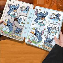 Disney Stitch Fish Tank Cartoon Tablet Protective Case, Multi-Fold Stand, Flip Cover Design, Bluetooth Stylus Slot, Double-Sided Stitch Cartoon Character Print, Thick Shockproof Anti-Drop, Multiple Folding Angles Artistic Design, Compatible With IPad/Air/Pro Models - Baby Blue - View 24