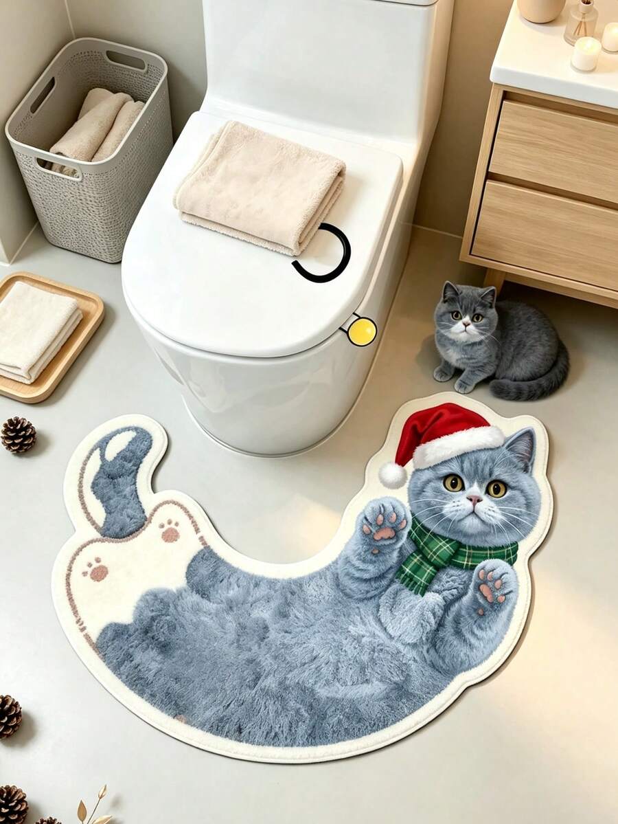 1 buah Keset Motif Kucing Abu-abu Topi Natal, Keset Kamar Mandi, Karpet Kamar Mandi, Keset Pintu, Karpet Kecil, Karpet, Keset Lantai, Dekorasi Rumah, Karpet Area, Keset Luar Ruangan, Dekorasi Rumah, Karpet Area, Karpet Kamar Tidur, Karpet yang Dapat Dicuci - MultiWarna - View 1