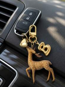 Flocked Animal Pendant, Heart Letter Deer Bag Charm, Journey Atmosphere Y2K Retro Car Hanging Keychain Gift, Flocked Plum Deer Pendant, Beautiful And Practical, Bag Accessory, Symbolizing Good Luck, Birthday Gift, Valentine's Day Gift, Teacher's Day Gift, Back To School Gift, Christmas Gift, Ideal Choice For Women And Girls - Multicolor - View 5