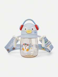 Balabala Botol Minum Anak Bentuk Penguin Lucu, Botol Minum Portabel dengan Sedotan untuk Balita - biru es - View 1