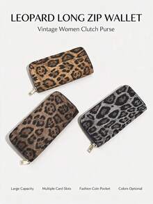 1pc Leopard Print Long Zipper Wallet Women's Vintage Personalized Clutch Purse Large Capacity Multi-Card Slot Fashion Coin Purse Multiple Colors Available - Multicolor - View 1