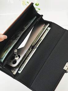 New Women's PU Soft Long Phone Wallet, Fashion Casual Large Capacity Multi-Function Handheld Multi-Layer Wallet Card Holder ID Organizer, Convenient To Carry, Suitable As Holiday Gift - Black - View 7
