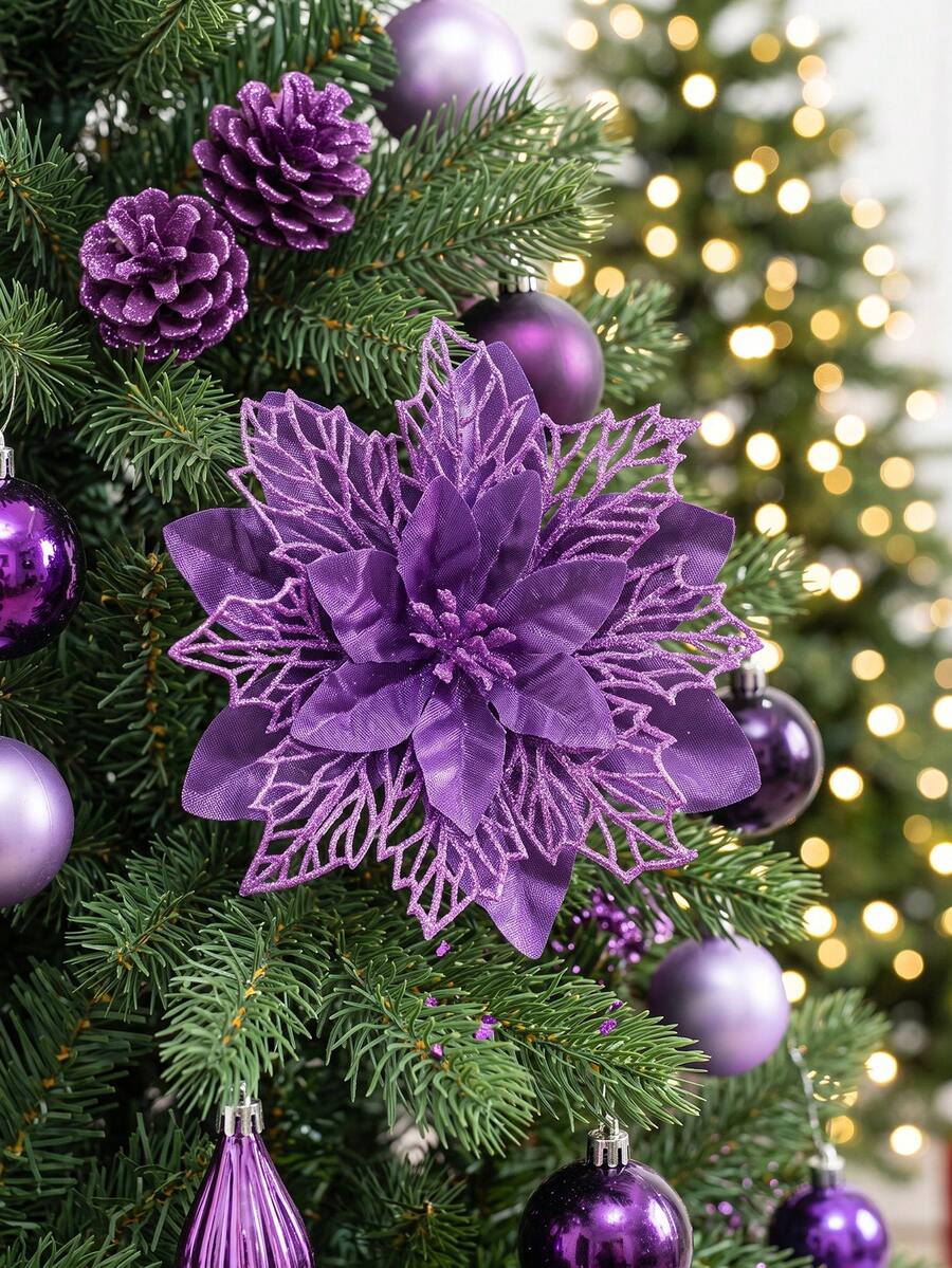 1/10/20/30pcs Shiny Gold Christmas Flower Decor Clips, DIY Holiday & Seasonal Decorations, Suitable For Weddings, Christmas Trees And Parties, Easy To Install, Durable