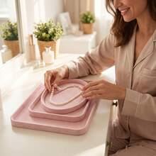 1pc Pink Soft Anti-Scratch Velvet Jewelry Storage Display Tray, Multi-Size Nesting Stackable Jewelry Display Tray, Suitable For Rings, Necklaces, Bracelets, Earrings, Studs, Bangles, Jewelry Store Display, Vanity Storage, Live Stream Display - Pink - View 10