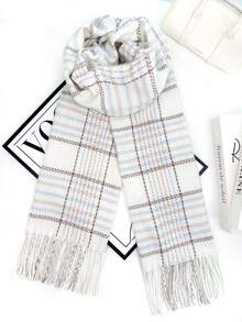 1pc Universal Multicolor Plaid New Style Versatile Casual Scarf Suitable For Autumn/Winter Use - White Dashed Grid - View 2