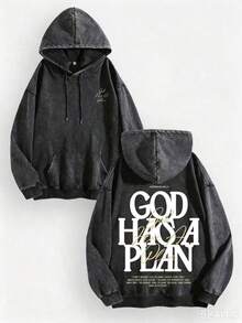 Jesus Tee God Has A Plan Graphic Tee Double-Sided Print Washed T-Shirt Holiday Gifts Y2K Men's Graphic Tees, 230G Cotton T - Shirts,100% Pure Cotton - 黑色5 - 查看 1