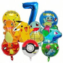 Vibrant Foil & Latex Balloon Set, Cute Cartoon Anime Style, Pocket Monster Character Print, Multi‑Color Number & Round Shape, Decor Kit For Kids Themed Birthday Party Supplies - View 13