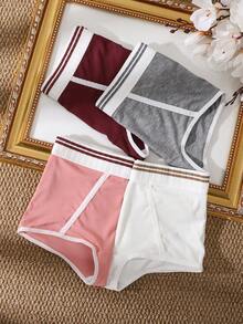 4pcs/Set Women's Solid Color Sporty Style Comfortable Sexy Boxer Briefs - Multicolor - View 3