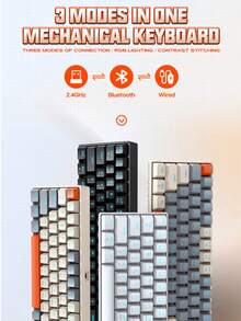 T-WOLF Keyboard Gaming Mekanik, RGB yang Dapat Disesuaikan, Nirkabel Bluetooth, Tiga Mode, Saklar Biru, Keyboard Portabel Ringkas 63 Tombol - View 2
