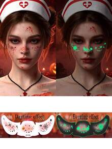 1pc Halloween Glow-In-The-Dark Realistic Scar & Freckle Makeup Temporary Tattoo Sticker, Halloween Cosplay Decorative Sticker, Easy To Apply And Remove - Multicolor - View 15