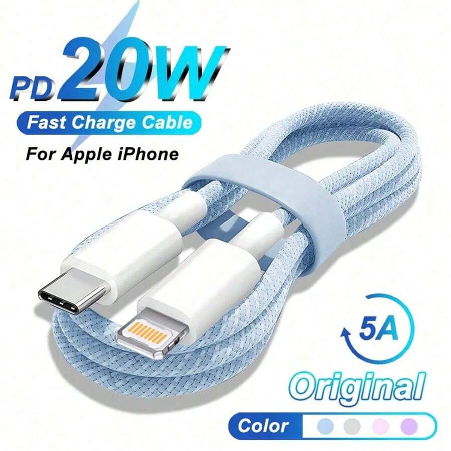 20W USB C To Lightning Fast Charging Cable, Compatible With Apple 14, 13, 12, 11 Pro Max, Plus, Xr, Xs, Xs Max, 8, 7 Series Charging Adapter Accessory Nan MFi Certified - Multicolor - View 1
