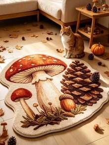 1pc White Mushroom & Pinecone Doormat, Small Rug, Welcome Mat, Carpet, Floor Mat, Outdoor Doormat, Kitchen Rug, Home Decor, Front Door Mat, Area Rug, Outdoor Mat, Home Decor, Area Carpet, Garden Rug, Washable Carpet - Multicolor - View 4