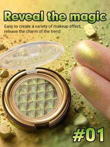CHARMACY High-Shine Multichrome Eyeshadow 1pc Single Sparkly Diamond Dust Y2K Grid Pattern Clear Dome Compact Radiant Glow Crease-Proof Eye Glitter Pigment For Halloween Festival Rave Costumes - 01 - View 1