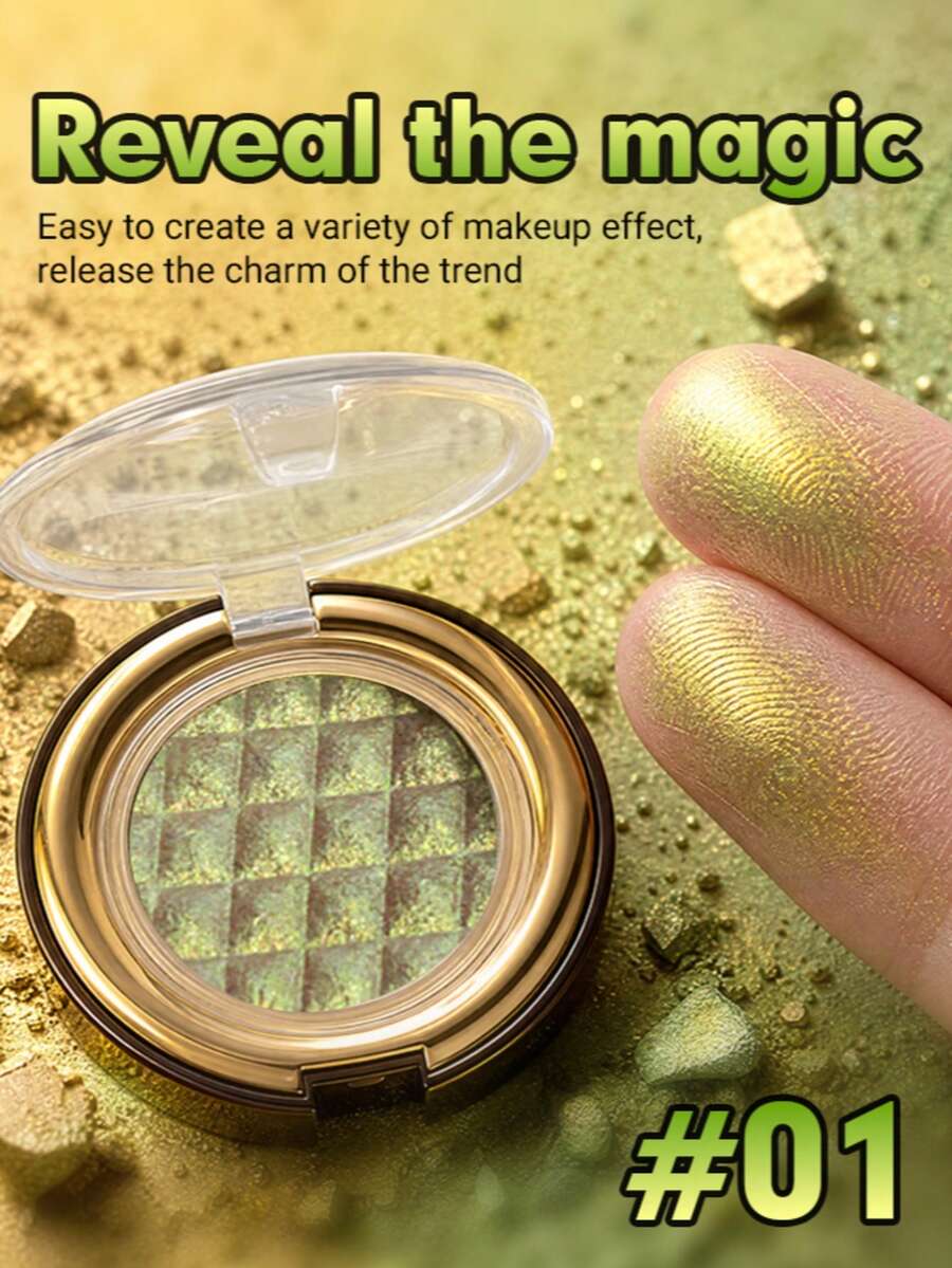 CHARMACY High-Shine Multichrome Eyeshadow 1pc Single Sparkly Diamond Dust Y2K Grid Pattern Clear Dome Compact Radiant Glow Crease-Proof Eye Glitter Pigment For Halloween Festival Rave Costumes - 01 - View 1