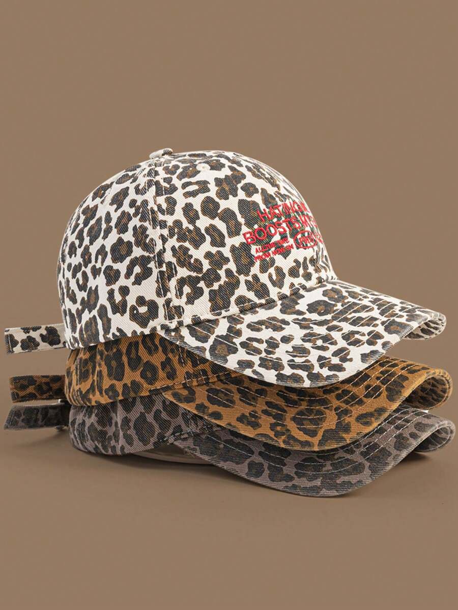 1pc Retro Leopard Print Baseball Cap, Casual Style Soft Top Embroidered Hat, Unisex Fashion - Multicolor - View 1