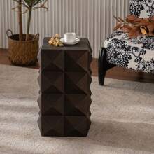 60CM Height Three-Dimensional Embossed Pattern Design Retro Side Table Retro Wooden Nightstand Brown,No Assembly Required - 棕色 - 查看 2