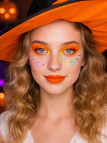 Halloween Holographic Bat Face Sticker, Waterproof Temporary Tattoo Sticker, Easy To Apply And Remove, Iridescent Rainbow Face Decal For Party, Cosplay And Festival Makeup - Multicolor - View 3
