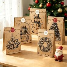 12/6pcs Christmas Gift Paper Bags, Cute Cartoon Christmas Pattern Kraft Paper Bags, Suitable For Christmas Party Favors, Gift Packaging, Gift Wrapping, Christmas Decoration Supplies - View 3