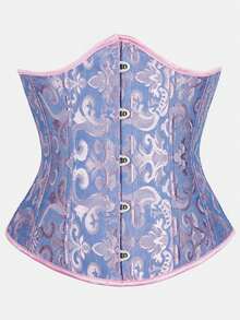 Court Style Jacquard Waist Cincher With Front Buckle And Back Lace-Up, Fishbone Corset For Daily Wear, Party And Halloween Outfit - Multicolor - View 24