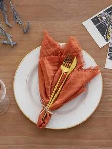 2/6/12pcs Modern Minimalist Romantic Fresh Fringed Fabric Napkins, Skin-Friendly Absorbent Wedding Party Decor Cloth Napkins For Restaurant Kitchen Dining Table - Orange - View 1