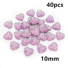 40pcs 10mm/12mm Flat Back Heart-Shaped Resin Inlaid Stones, Multi-Color Crystal Cluster Natural Stone Convex Surface DIY Jewelry Making Accessories - Heart - View 29