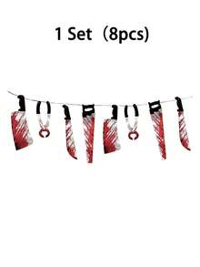 12pcs/Set Halloween Party Blood Knife Weapon Banner, Haunted House Realistic Blood-Stained Hanging Decorations, Halloween Vampire Party Supplies, Suitable For Halloween Room Decor, Bar Supplies, Indoor And Outdoor Decor, Horror Party Background Decor - View 14